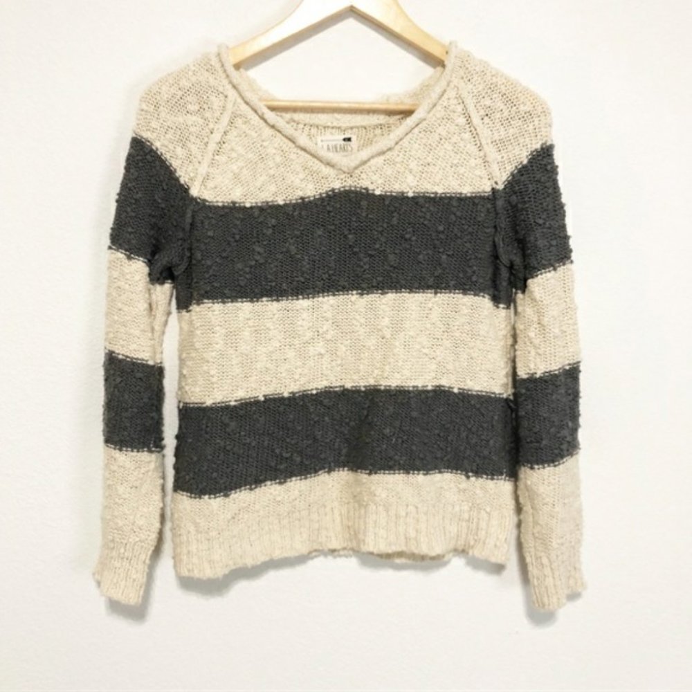 L.A. Hearts Knobby Knit Textured Striped Sweater Cream Grey